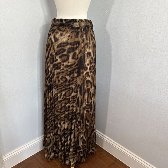 Oxygene Maxi Skirt Women S M Leopard Animal Print Pleated Elastic Waist Flowy - Picture 3 of 7